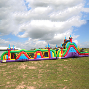 Personalizzare i giochi gonfiabili di sport di ostacolo della corsa ad ostacoli gonfiabile del castello con i doppi scivoli - Product Image 1