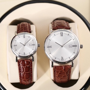 Conjunto de Relojes de Cuarzo para Pareja, Correa de Cuero con Grabado de Cocodrilo Negro, Esfera Plateada con Números Romanos, Omegaes - Product Image 3