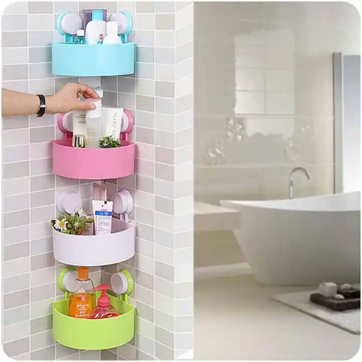 Unique Bargains Plastic Bathroom Wall Corner Suction Cup Triangle