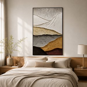 Dipinto a Olio di Paesaggio Neutro con Cornice in Legno 3D Testurizzato, Arte Murale Personalizzabile, Decorazione Minimalista Moderna, Opera d'Arte Dipinta a Mano - Product Image 5