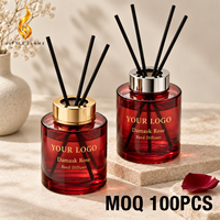 Diffuseur de parfum à bâtonnets LF avec logo personnalisé, senteur Baies Rouges et Rose, 200 ml, en bouteille de verre rouge, pour marque privée, ensemble de parfum d'ambiance, décoration et cadeaux, OEM
