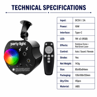 Lampu Laser Mini Apple Magic Ball 10W RGB Rainbow Dome IR Remote Musik Suara Otomatis KTV Bar Pesta Pernikahan Festival Hadiah