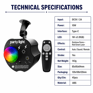 תאורת לייזר מיני אפל מג'יק בול 10W RGB קשת בענן עם שלט IR, מוזיקה, סאונד אוטומטי, קריוקי, בר, מסיבה, חתונה, פסטיבל, מתנה - Product Image 5