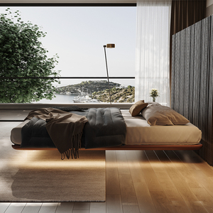 NUOVO Letto Fluttuante con Testiera, Stile Minimalista Italiano, in Vera Pelle con Contenitore, per Camera da Letto Principale, Ospiti o Secondaria - Product Image 3