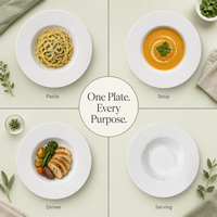Nouvelle Assiette Ronde en Porcelaine Fine (Bone China) Blanc Pur de 8,5 Pouces pour Dîner, Soupe et Pâtes – Vaisselle de Service