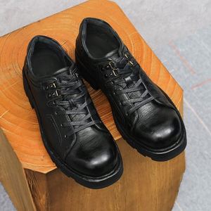 High-quality Designer Business <b>Shoes</b> Casual Leather <b>Shoes</b> Horsehide Vintage Round-toe Lace-up <b>Height</b> <b>Increasing</b> Breathable - Product Image 3
