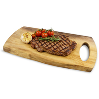 Tabla grande de madera de acacia con asa ovalada, bandeja profesional para servir carne para restaurantes de carne y fiestas de barbacoa