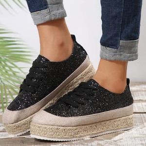 Spring and Autumn New Shiny Glitter Platform Sneaker <strong>Plus</strong> <strong>Size</strong> Women Chunky Heel Ace-up Sneakers for Women - Product Image 5