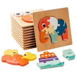 Jeu de puzzle 3D en bois Montessori, animaux de dessin animé, cube, jeux de société, jouets éducatifs précoces pour enfants, bébés, garçons et filles - Product Image 1