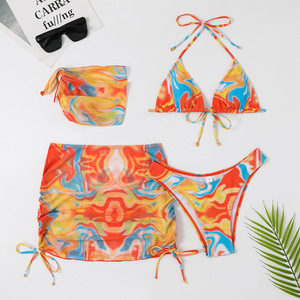 Xuanlang Tie Dyed Thin <strong>Skirt</strong> and Scarf 4 Piece Beachwear <strong>Woman</strong> With Cover up Bikini Bath <strong>Swim</strong> Suit Set Swimwear C5409# - Product Image 2