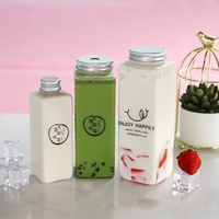 Botella de agua de bebida de plástico cuadrada de hombro plano de 16oz 500ml de alta calidad con tapas de aluminio