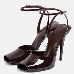 New Styles Women Open Square Toe Stiletto Ankle Strap Peep Toe Sandals Dress Patent High <b>Heels</b> Shoes - Product Image 4