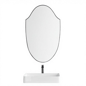 24x40 Inch Shield Scalloped Black Aluminum Alloy Framed Modern Wall <b>Mirror</b> Irregular Crest Decor for Bathroom - Product Image 3