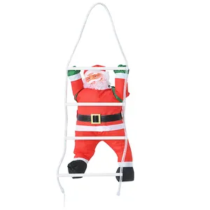 Hot Sale Cute Climbing Ladder Santa,Santa Claus Climbing on Rope Ladder with LED Lights,for Christmas Tree Party Home Door Wall