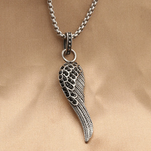 yunnique Stainless Steel Wing Pendant Pave Setting Men's Necklace Fashion Jewelry - Product Image 1