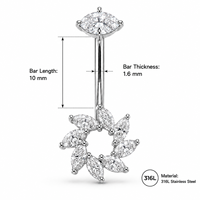 Anneaux de nombril en acier chirurgical 316L avec zircon CZ, motifs chiot, papillon, libellule, fleur, bijoux de piercing pour femme