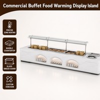 Buffet chauffant à finition marbre 4M avec îlot de rangement, arches de rangement, alimentation en eau automatique, protection contre la brûlure à sec, personnalisable