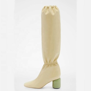 2022 Autumn Winter Western Mesh Square Toe Elastic <b>Sewing</b> Fashion Boots Round High Heel Knee-High Big Size 44 Women Shoes - Product Image 2