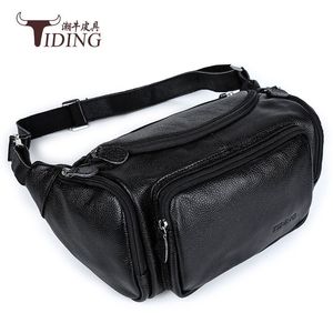 Sac banane en cuir véritable Tiding noir grande capacité pour homme, sac de poitrine 3018 - Product Image 1