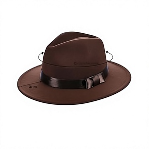 Black Wool Felt Fedora Hat Ribbon Band Adjustable Wide Brim Unisex Classic Style for Party Outdoor Travel - Product Image 1