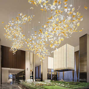 Lustre de projet d'hôtel de luxe de grande taille personnalisé éclairage cristalliser les lampes suspendues de feuille de verre - Product Image 1