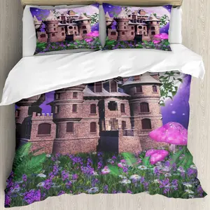 Sonho castelo cogumelo série cama 100% Poliéster microfibra 3D impressão digital duvet cover set