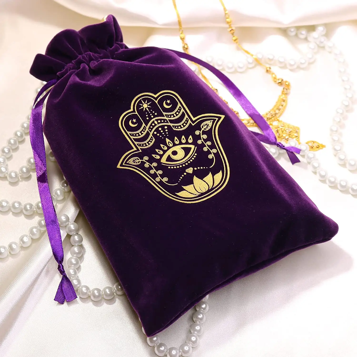 Reuse Velvet Jewelry Pouch Gift Drawstring Bags Custom Logo With Satin Lining Travel Bags