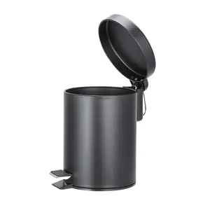 Низкая цена, черный 3-Литровый небольшой металлический мусорный ящик для мусора, круглый мусорный бак для ванной комнаты