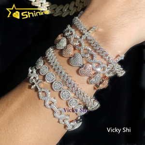 Bracciale cubano Hip Hop VVS Moissanite collezione di alta gioielleria <span class=keywords><strong>925</strong></span> argento bracciale <span class=keywords><strong>uomo</strong></span> lusso <span class=keywords><strong>uomo</strong></span> abbigliamento quotidiano - Product Image 5