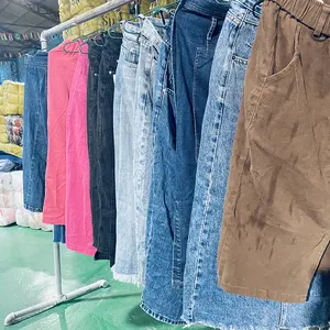 Rok denim kualitas tinggi pabrikan grosir campuran untuk penjualan langsung pakaian lama