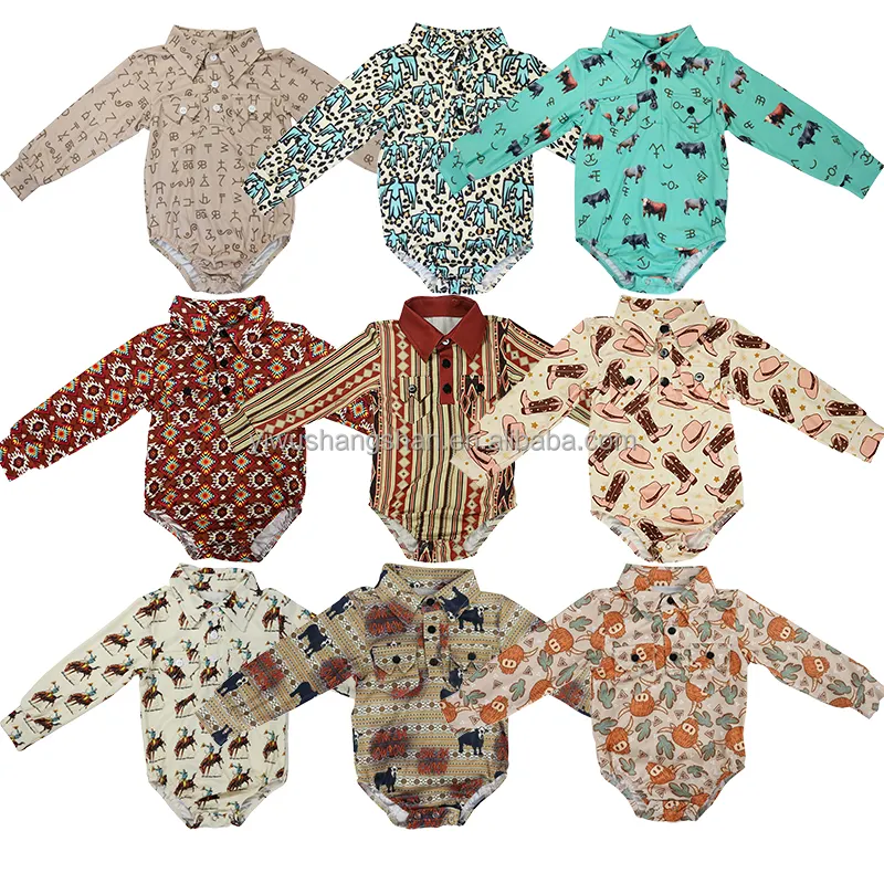 Hoge Kwaliteit Peuter Baby Shirt Rompers Custom Aztec Western Print Kids Jongens Lange Mouw Maillots