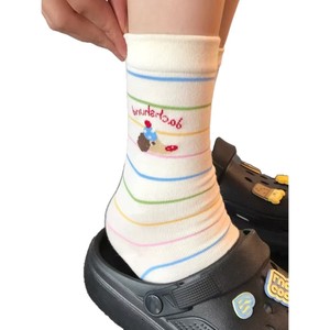 Crew <b>Socks</b> Women Striped Cartoon Letter Breathable Sweat-Absorbing <b>Polyester</b> Spring Summer Youth Fashion - Product Image 4