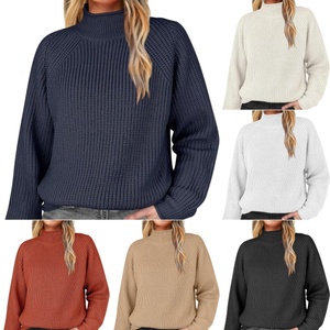 Pull à col montant en tricot vintage uni personnalisé 2026, anti-rides, à manches longues pour femmes - Product Image 2