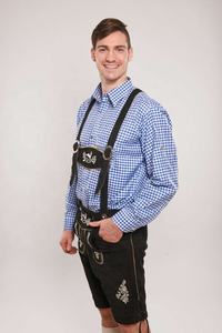 2024 Vintage allemand mi-taille noir Lederhose chèvre daim brodé Shorts garçons à la main grande taille mode porte été personnalisé - Product Image 2