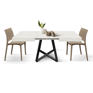 Ariel Extendable <b>Dining</b> <b>Table</b> 95 To 145 Cm White Ash Melamine Top Black Iron Crossed Legs Internal Use - Product Image 3