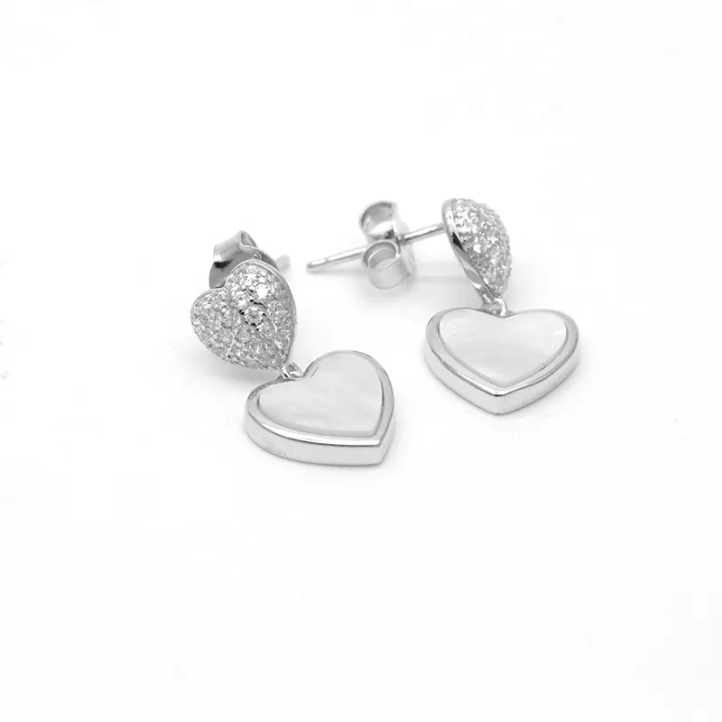 Wholesale fine jewelry Zircon heart earrings Delicate shell Heart earrings 925 Silver needle women