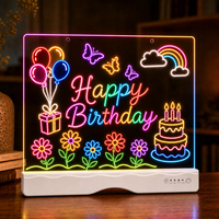 Tableau de dessin LED réutilisable, carré, en ABS haute transparence, alimenté par piles, base rose, veilleuse créative pour bureau et maison