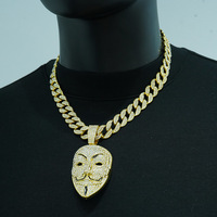 Collier pendentif masque en strass dorés audacieux avec chaîne cubaine entièrement pavée pour homme, bijoux de mode Hip Hop Streetwear