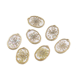 Alloy <b>Dried</b> Flower Pendant Charms Oval Bezel Setting For DIY Necklace Earring Making Accessories Wholesale - Product Image 5