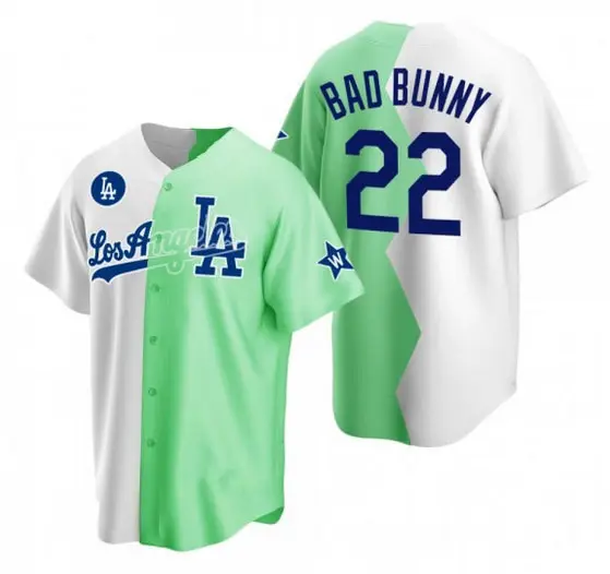 2022 All Star Wholesale Cheap Stitched Split Dodger Baseball Jerseys Los Angeles 22 Bad Bunny White/Green