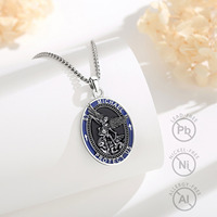 Changda Médaille Amulette en Émail Noir Saint Michel Archange, Protection Religieuse, Bijoux Catholiques, Collier Chrétien