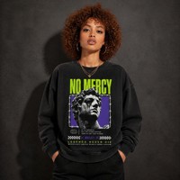 Sweat-shirt oversize délavé à col rond unisexe, imprimé statue NO MERCY, en coton épais, style streetwear grunge, sudadera personnalisée