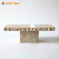 Table basse rectangulaire de style Wabi-Sabi en marbre travertin beige, faite à la main, écologique, décoration d'intérieur, salon