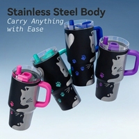 Tasse isotherme en acier inoxydable de 900 ml avec poignée et paille, motif chat mignon, sans BPA, idéale comme cadeau, personnalisable avec logo – Vente en gros