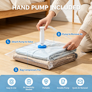 Transparent Vacuum Storage <b>Bags</b> with Air Pump Zipper Organizer Pouches for Clothing Shoes and Home Packing - Product Image 4