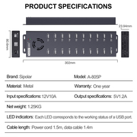 A-805P Sipolar Estación de Carga USB 2.0 de 20 Puertos, 120W, Cargador Multi Dispositivo para Teléfonos, Tabletas, PC y Aplicaciones Industriales
