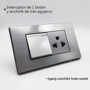 Original Manufacture Stainless Steel Panel 1 Gang 1 Way 2 Way <strong>Electrical</strong> Light <strong>Switch</strong> and 3 Pin Power Socket - Product Image 2