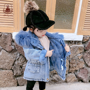 <strong>Winter</strong> <strong>Toddler</strong> Girls Denim <strong>Jacket</strong> with Big Faux Fur Collar Thick Fleece Lined Kids Jean Coat Warm Mid-length Parka for Children - Product Image 4