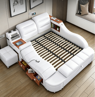 Meubles de chambre à coucher en gros d'usine, lit multifonctionnel en cuir de taille Queen et King avec fonction de massage et de rangement