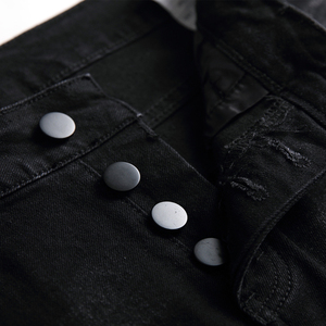 Jeans à logo personnalisé Fabricants de jeans design à trous évasés Jeans en jean <span class=keywords><strong>skinny</strong></span> stretch <span class=keywords><strong>noir</strong></span> imprimé tête de mort pour hommes - Product Image 2